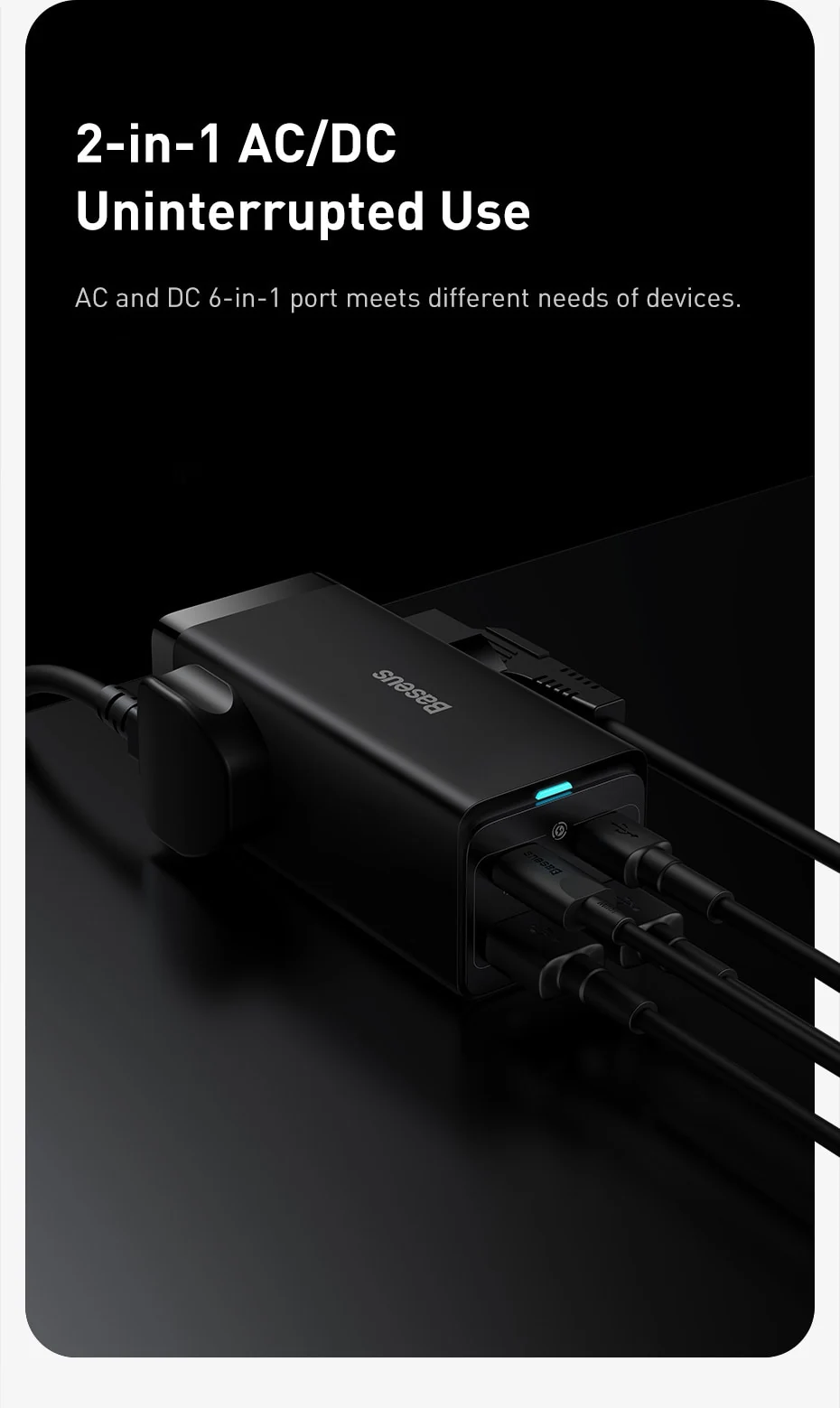 Baseus 65W GaN3 Pro Desktop Charger Power Strip US Plug Charging Station Fast Charger For iphone 13 12 Xiaomi Samsung Laptop