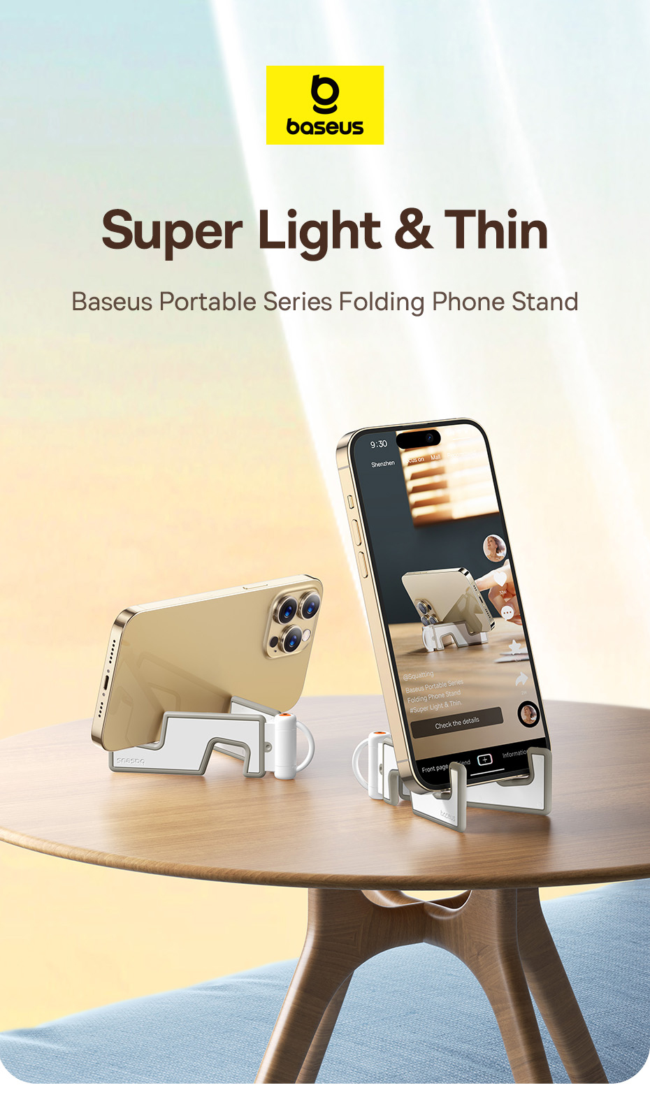Baseus Portable Folding Phone Stand Universal Mini Size Mount Holder Stable Light Thin Stand for iPhone 14 13 12 Pro Max Samsung