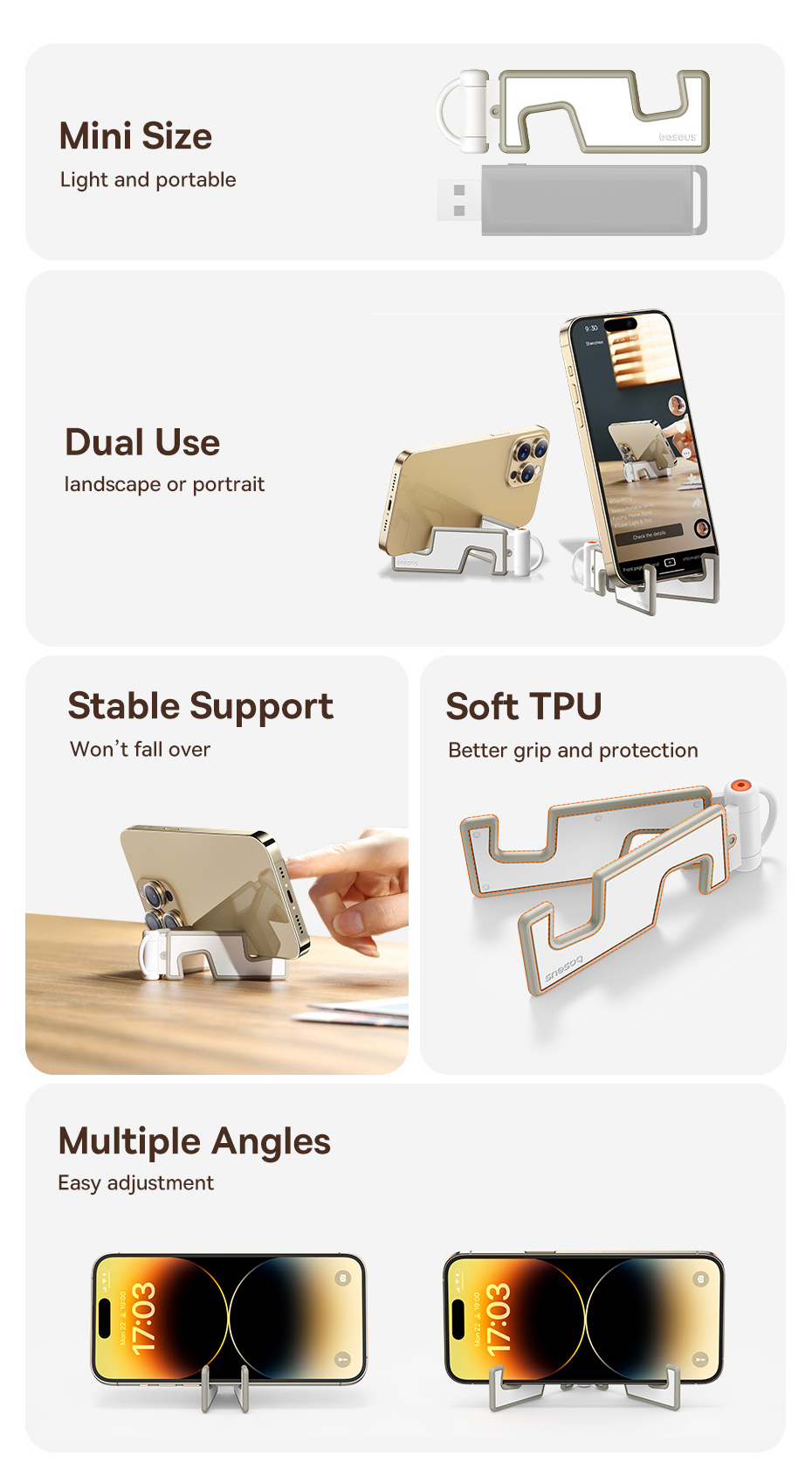 Baseus Portable Folding Phone Stand Universal Mini Size Mount Holder Stable Light Thin Stand for iPhone 14 13 12 Pro Max Samsung