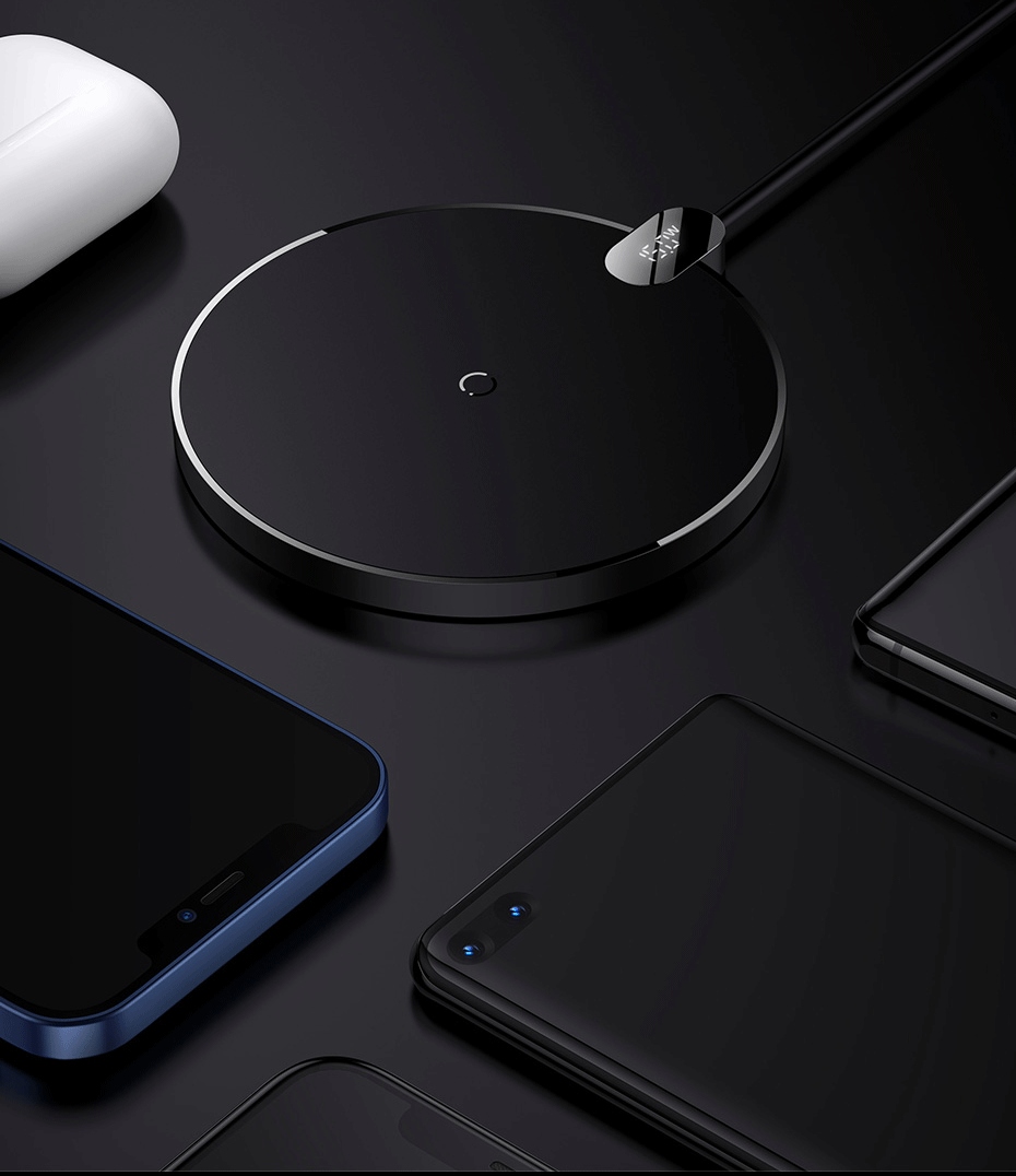 Baseus 15W Wireless Chargers For iPhone 14 12 Samsung LED Display Desktop Wireless Charging Pad For Airpods Fast Charger