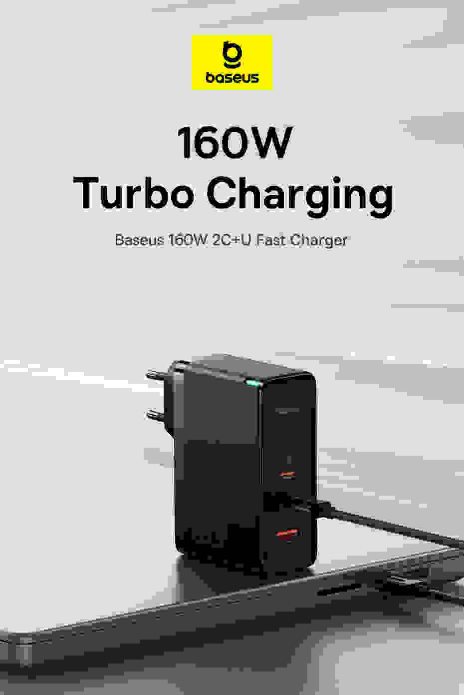 Baseus 160W GaN Charger Fast Charger For Laptop Tablet iPhone Type C Charger Support PD3.1 QC PPS With USB Phone Charger