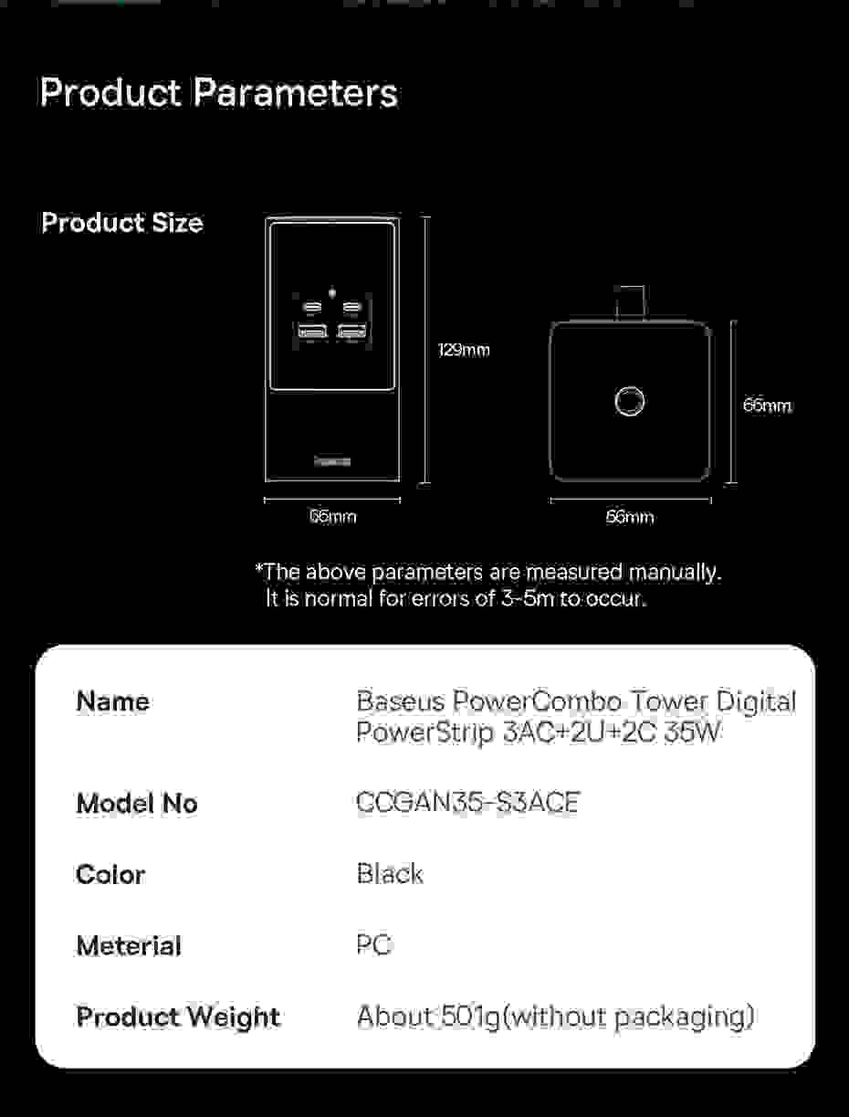 Baseus 35W Fast Charging Digital Power Strip 7-in-1 Charging Station 4000W Rated Power Digital Display For iPhone 14 13 Pro Max