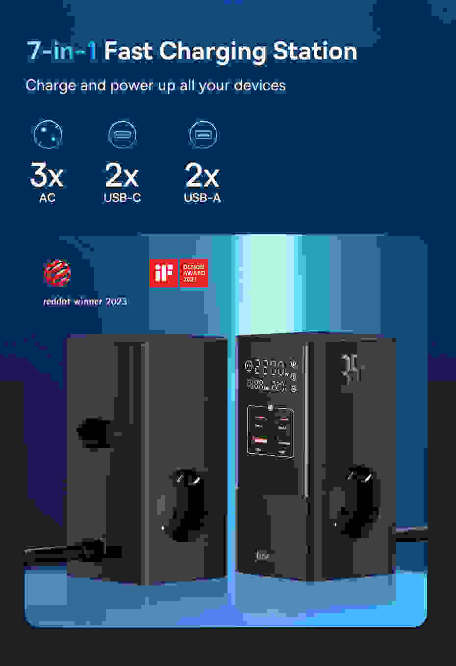 Baseus 35W Fast Charging Digital Power Strip 7-in-1 Charging Station 4000W Rated Power Digital Display For iPhone 14 13 Pro Max