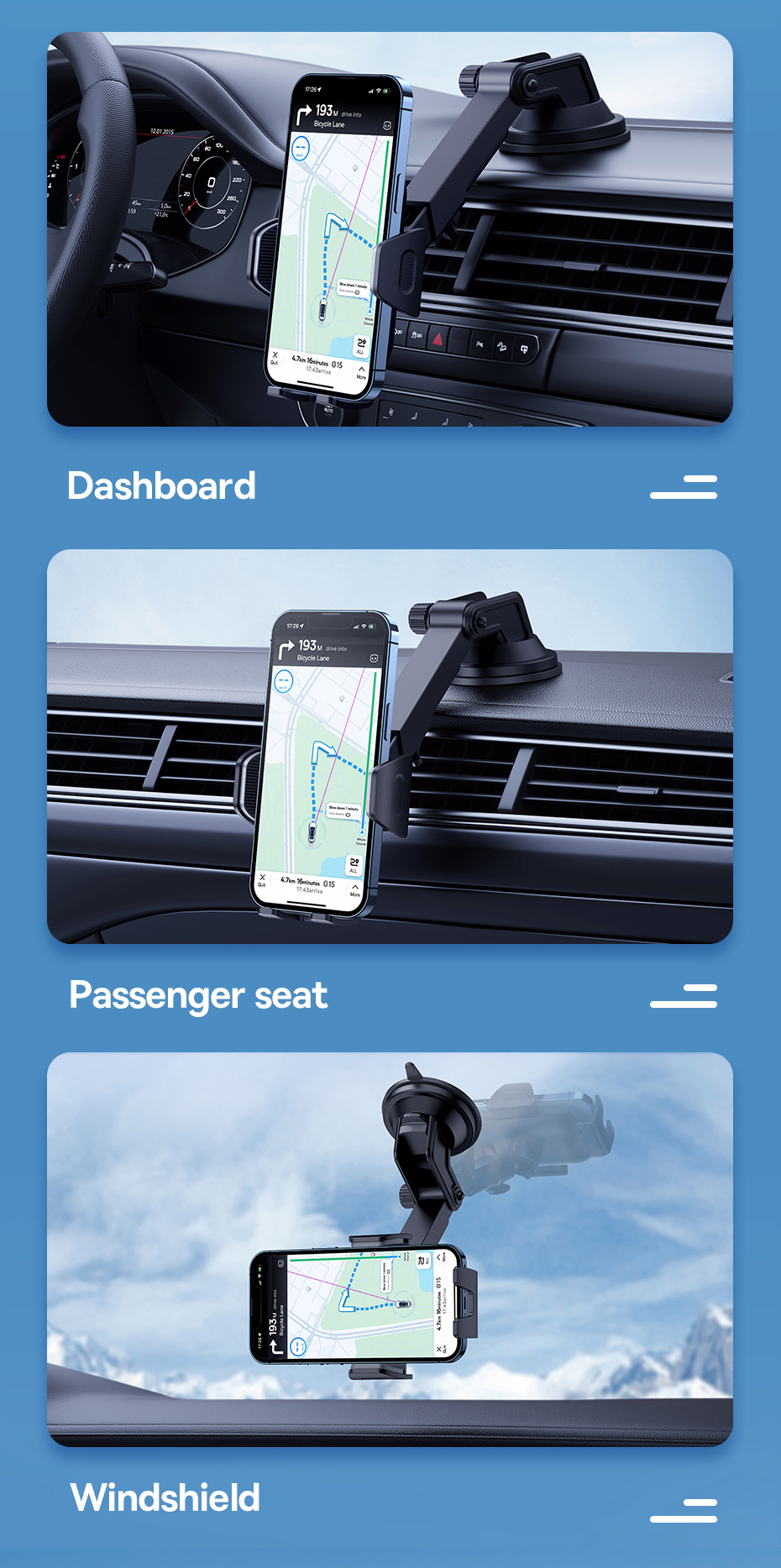Baseus Car Phone Holder Sucker for Dashboard Windshield Vent Mobile Car Holder Clamp For iPhone Pro Max X Xiaomi Huawei Samsung