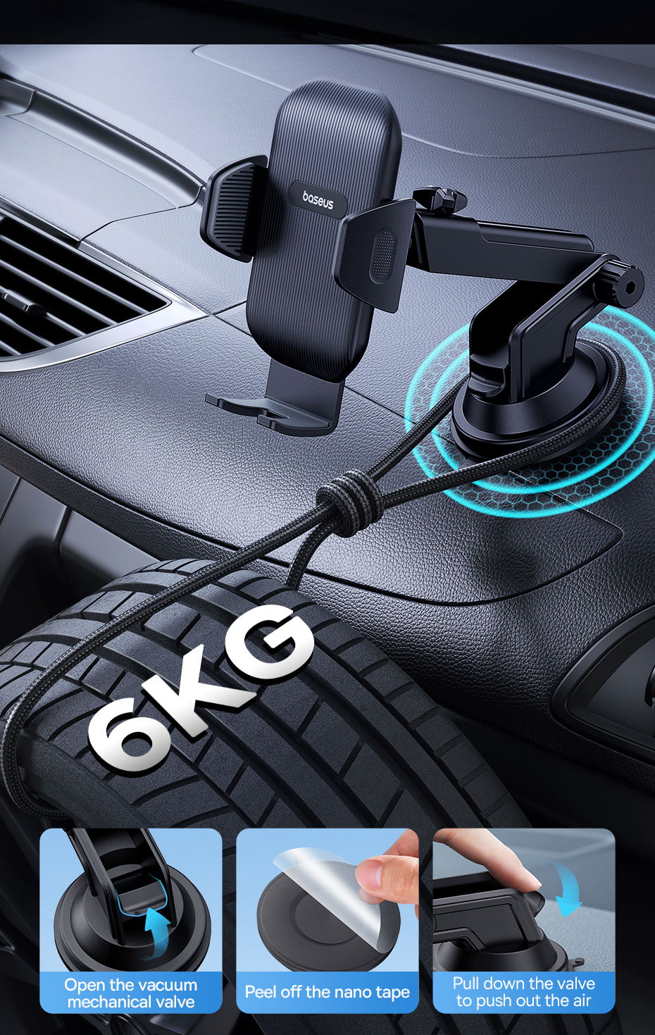 Baseus Car Phone Holder Sucker for Dashboard Windshield Vent Mobile Car Holder Clamp For iPhone Pro Max X Xiaomi Huawei Samsung