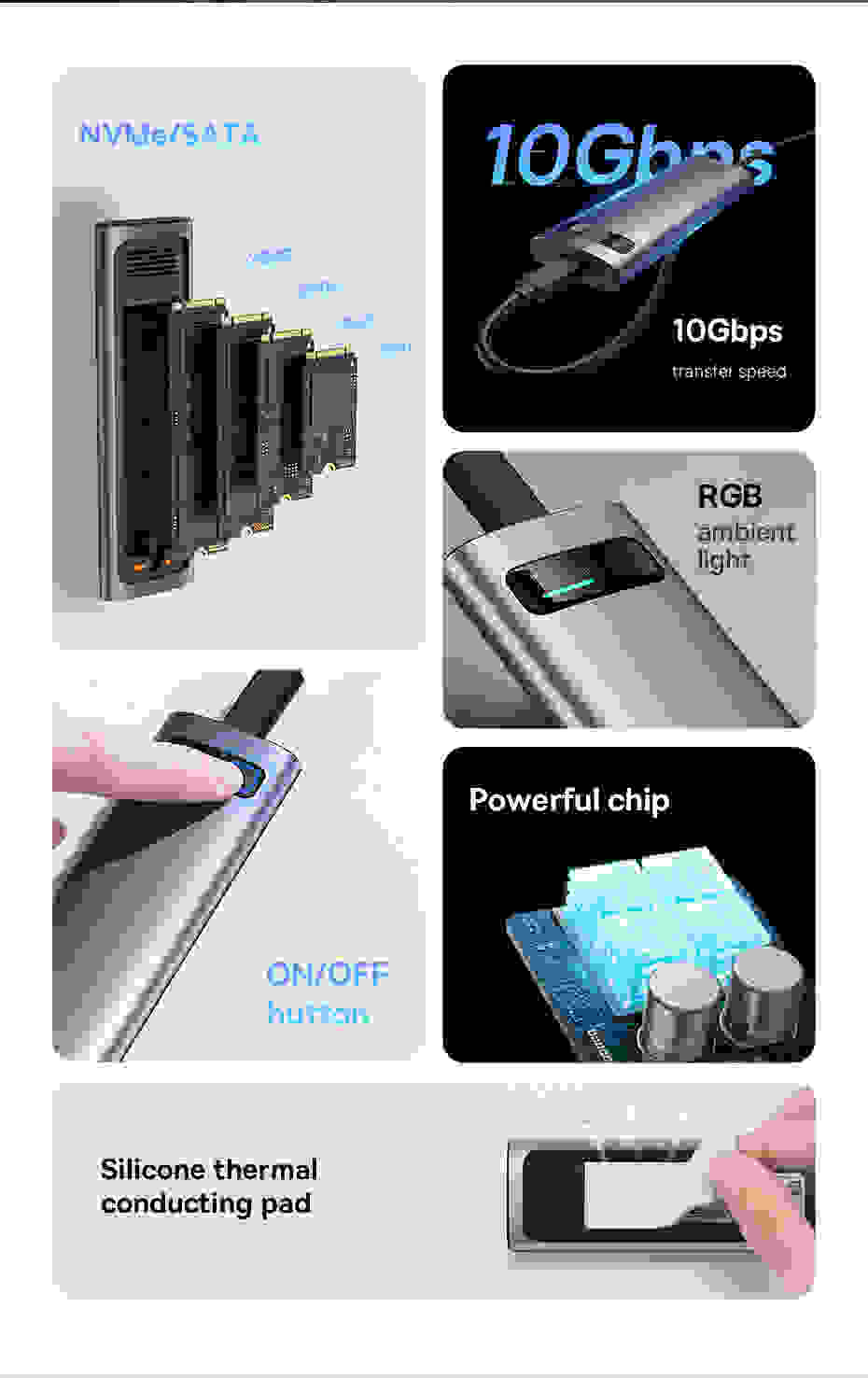 Baseus SSD NVME M2 Case Dual Protocol M.2 to USB Type C 3.2 Gen 2 Portable SSD Sata Nvme Enclosure External PC Case
