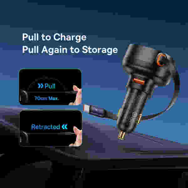 Baseus Enjoyment Pro Car Charger U+Retractable Type-C Cable 60W - Image 2