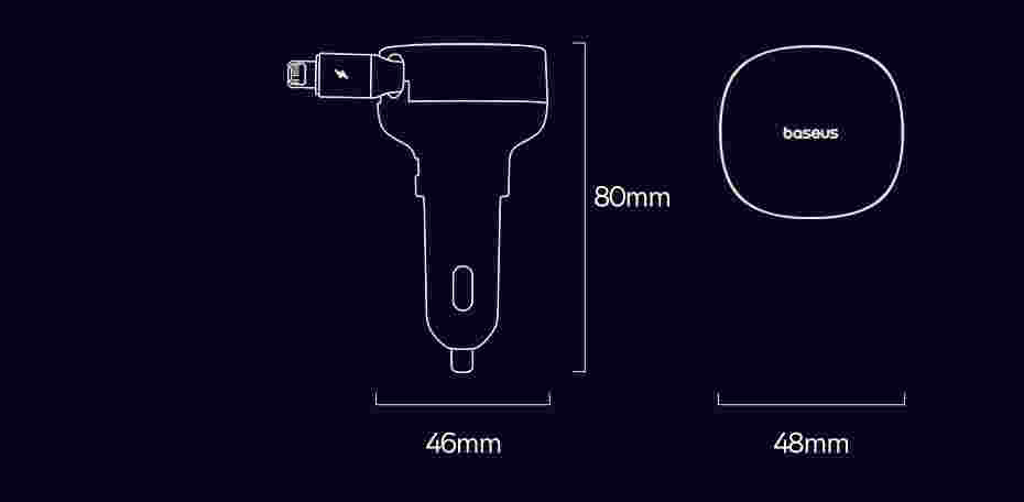 Baseus 2-in-1 Car Charger Fast Charging 30W Quick Charging PD 25W USB C Built-in Retractable Cable for iPhone MacBook Xiaomi