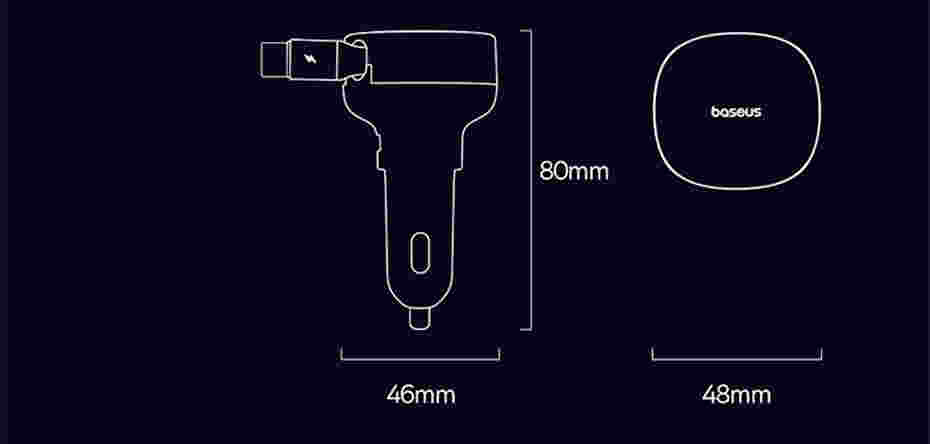 Baseus 2-in-1 Car Charger Fast Charging 30W Quick Charging PD 25W USB C Built-in Retractable Cable for iPhone MacBook Xiaomi