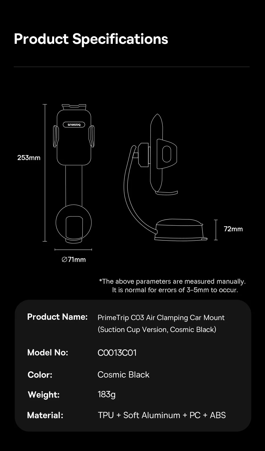 Baseus UltraControl Go Series Car Phone Holder - 6KG Dashboard Clamp Mount with Vacuum Suction