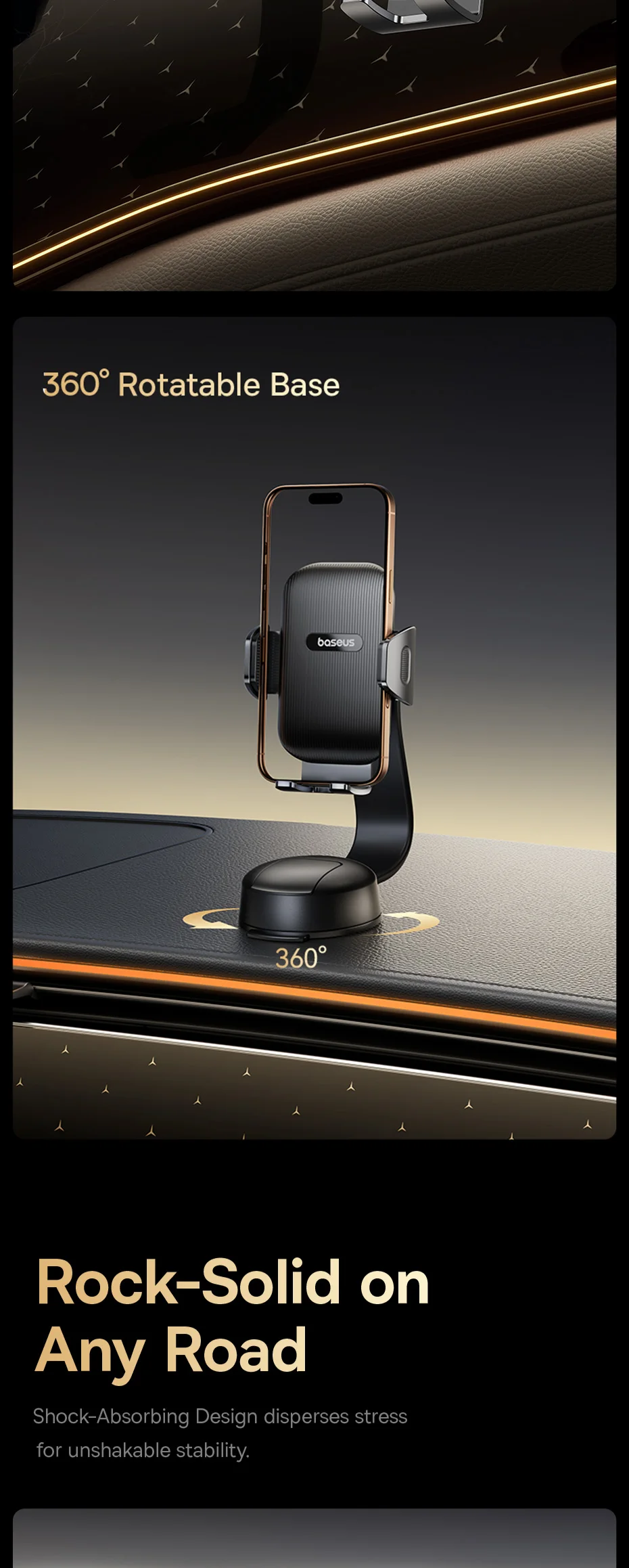 Baseus UltraControl Go Series Car Phone Holder - 6KG Dashboard Clamp Mount with Vacuum Suction