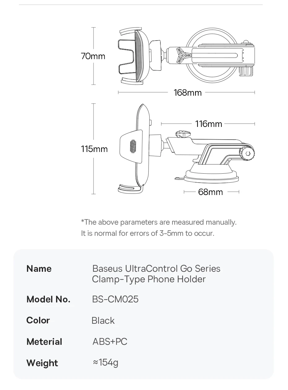 Baseus UltraControl Go Series Car Phone Holder - 6KG Dashboard Clamp Mount with Vacuum Suction