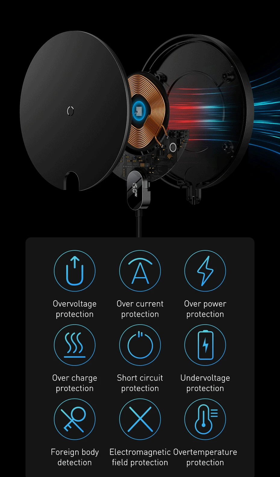 Baseus Digital LED Display GEN 2 Wireless Charger 15W Fast Charging Pad with FOD