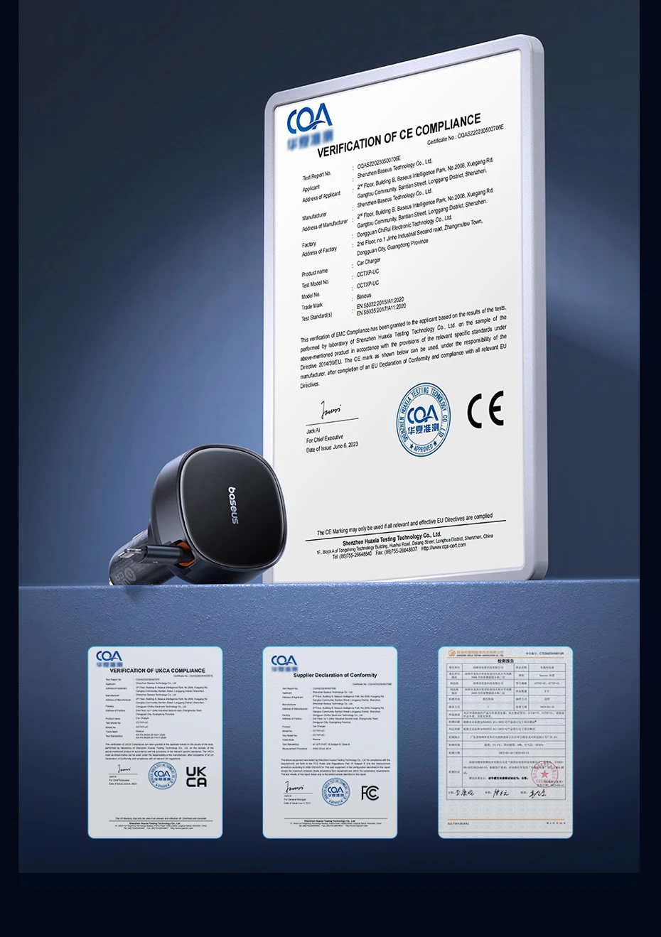 Baseus 55W Dual-Port Car Charger with Retractable Cables for Fast Charging