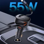 Baseus 55W Dual-Port Car Charger with Retractable Cables for Fast Charging