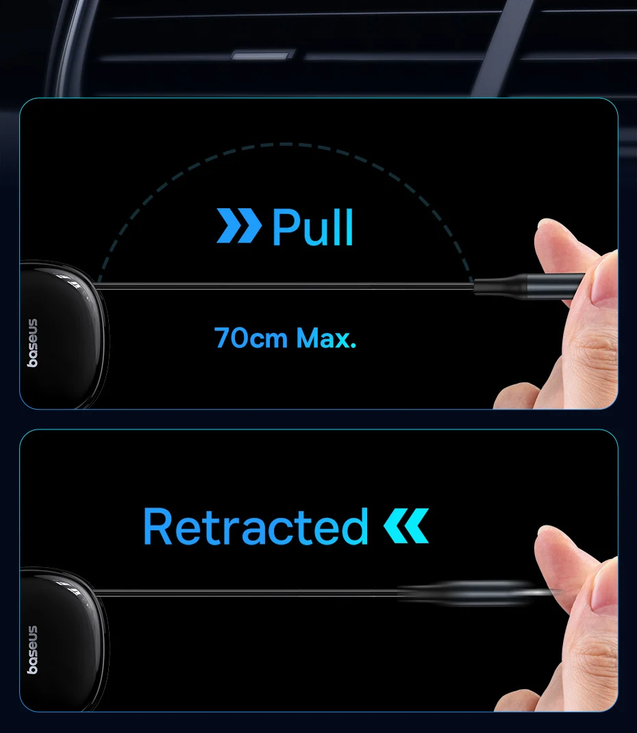 Baseus 55W Dual-Port Car Charger with Retractable Cables for Fast Charging