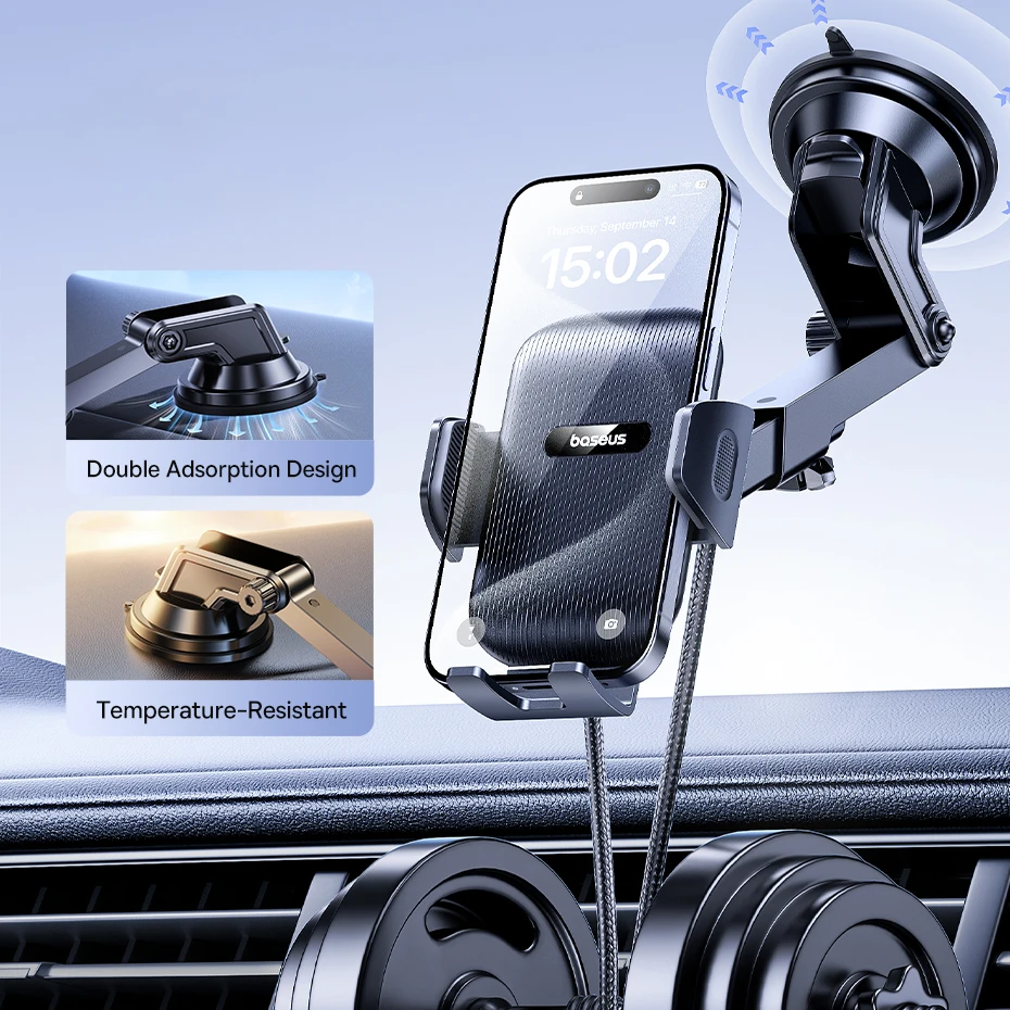 Baseus UltraControl Go Series Car Phone Holder - 6KG Dashboard Clamp Mount with Vacuum Suction