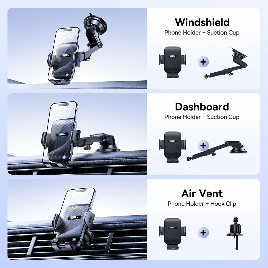 Baseus UltraControl Go Series Car Phone Holder - 6KG Dashboard Clamp Mount with Vacuum Suction