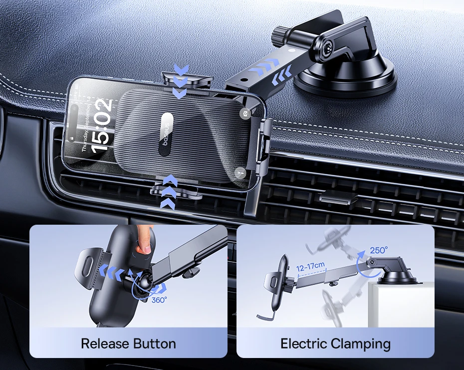 Baseus UltraControl Go Series Car Phone Holder - 6KG Dashboard Clamp Mount with Vacuum Suction