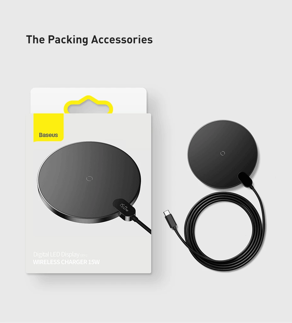 Baseus Digital LED Display GEN 2 Wireless Charger 15W Fast Charging Pad with FOD