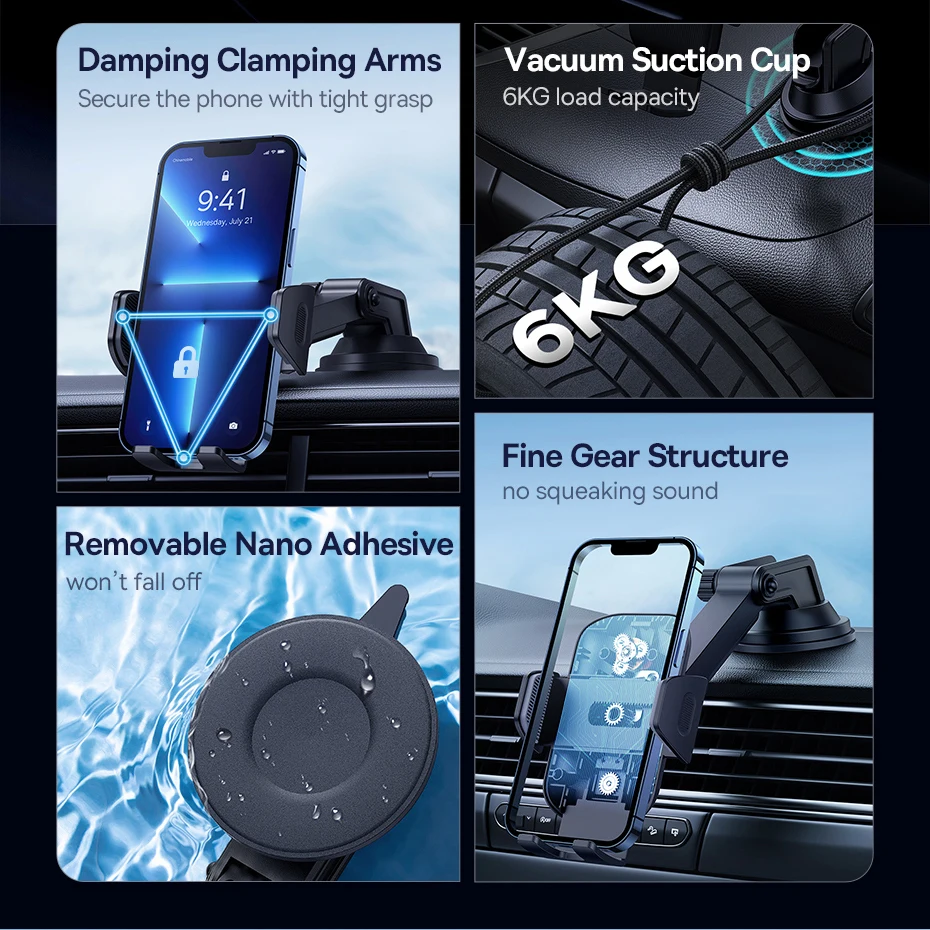 Baseus UltraControl Go Series Car Phone Holder - 6KG Dashboard Clamp Mount with Vacuum Suction