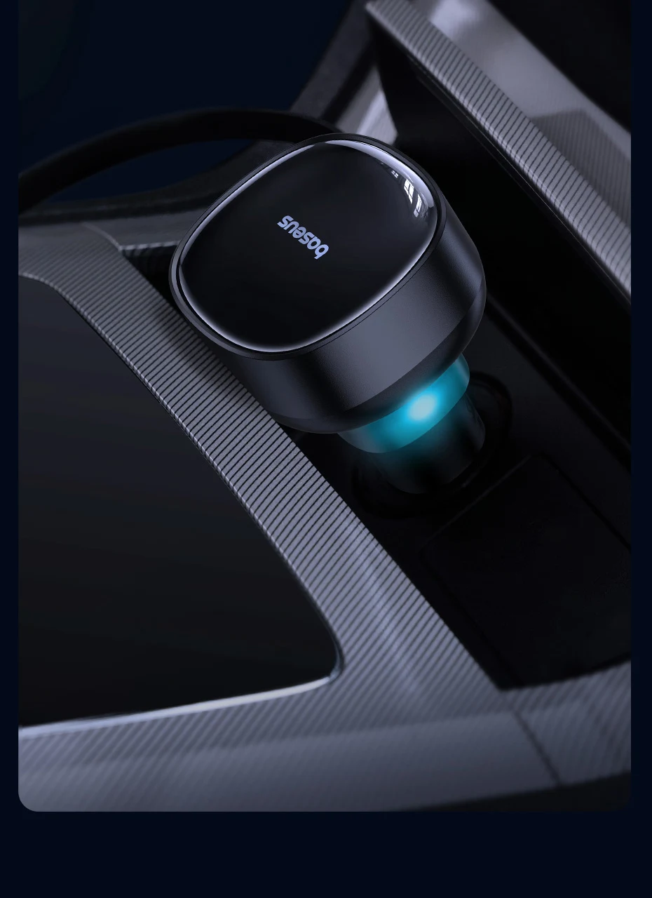 Baseus 55W Dual-Port Car Charger with Retractable Cables for Fast Charging