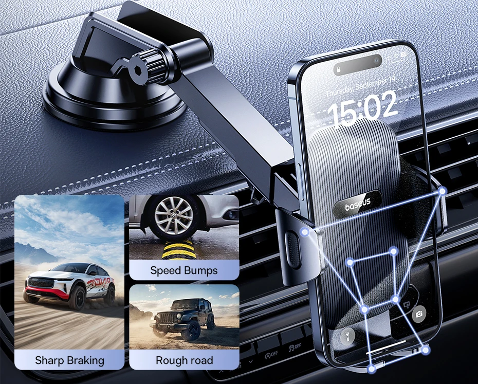 Baseus UltraControl Go Series Car Phone Holder - 6KG Dashboard Clamp Mount with Vacuum Suction