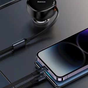 Baseus 30W Car Charger Pro Retractable Fast Charging Dual Port Type-C and Lightning