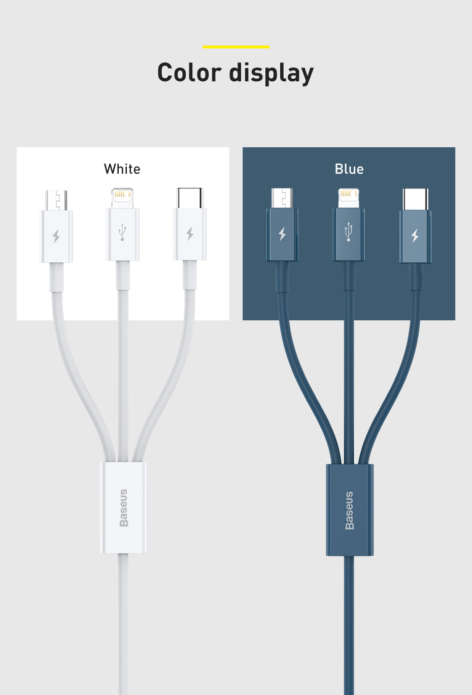 Baseus 3 in 1 USB Cable for iPhone 12 Pro Max Fast Charging Cable for Android Phone Huaiwei Xiaomi Type C Cable USB Cable Wire