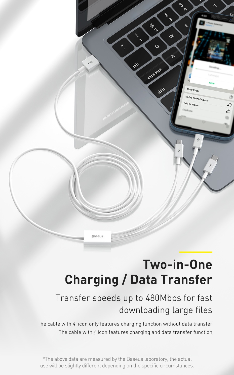Baseus 3 in 1 USB Cable for iPhone 12 Pro Max Fast Charging Cable for Android Phone Huaiwei Xiaomi Type C Cable USB Cable Wire