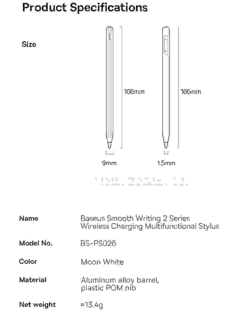 Baseus Wireless Charging Stylus Gen3 with Remote Page-Flipping Palm Rejection Touch Pens with Tilt Sensitivity for iPad Pro