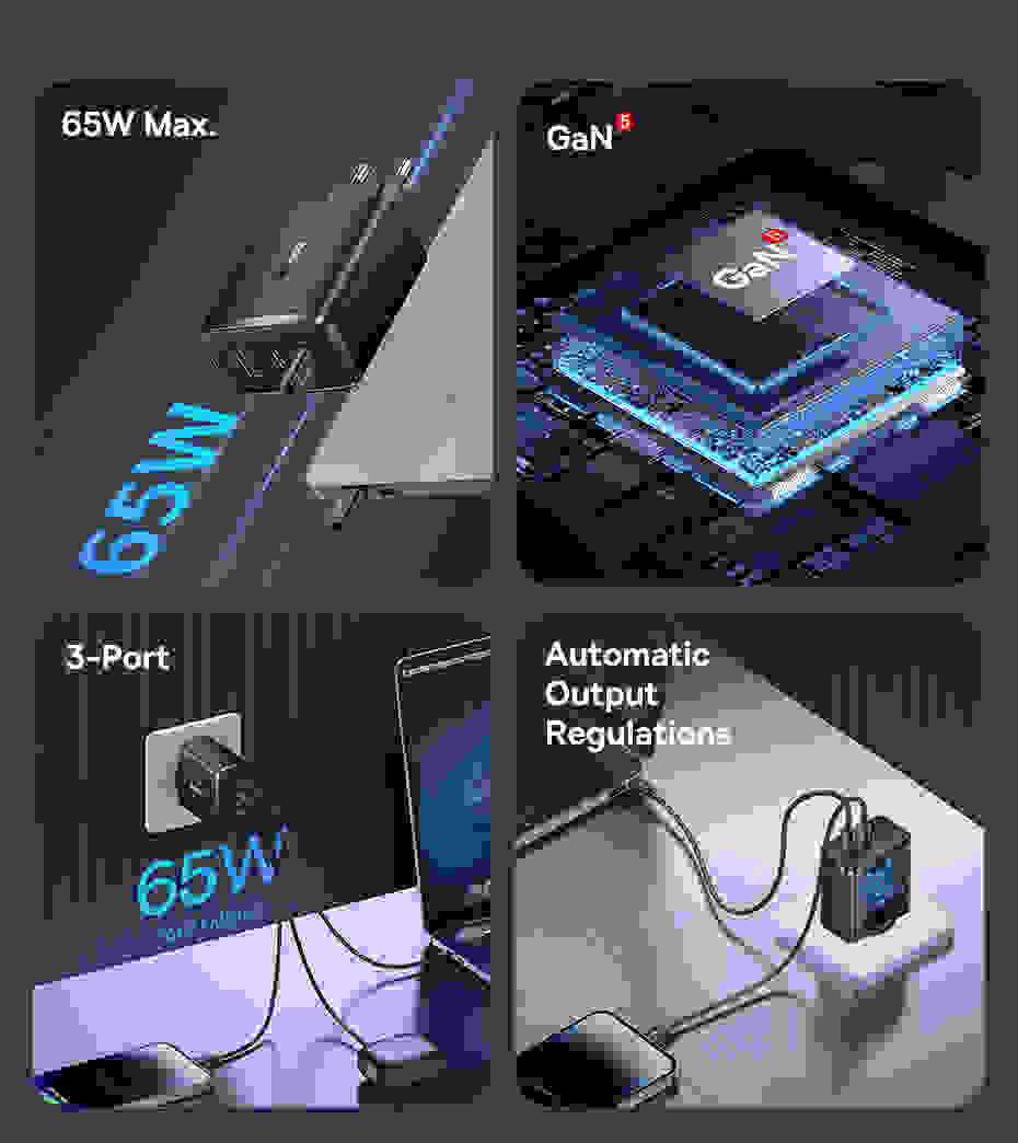 Baseus 65W GaN Charger PD Charge Type C PD USB Charger Support PD 3.1 QC PPS Portable Fast Charger For Laptop iPhone 14 13