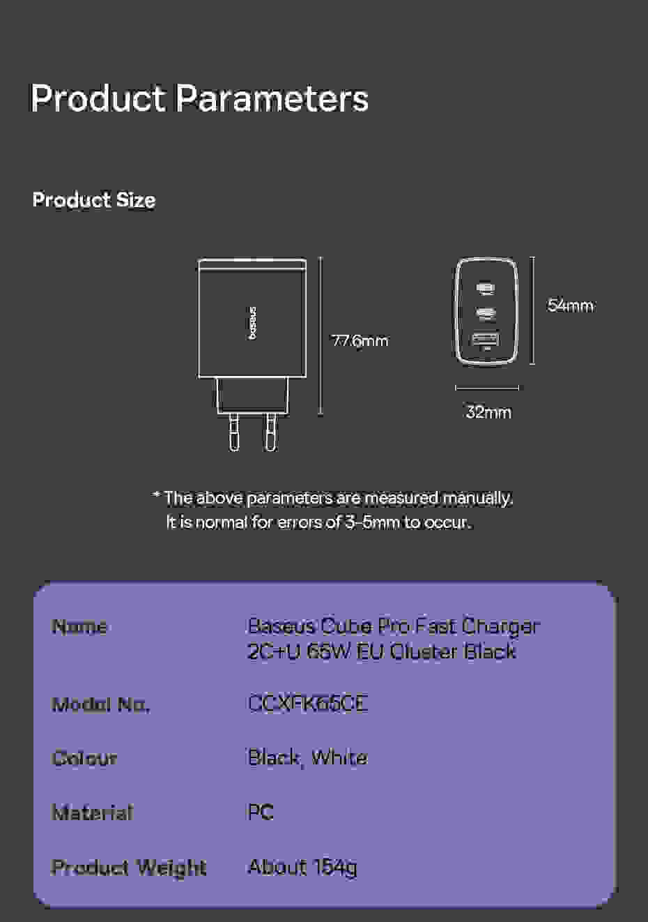 Baseus 65W GaN Charger PD Charge Type C PD USB Charger Support PD 3.1 QC PPS Portable Fast Charger For Laptop iPhone 14 13