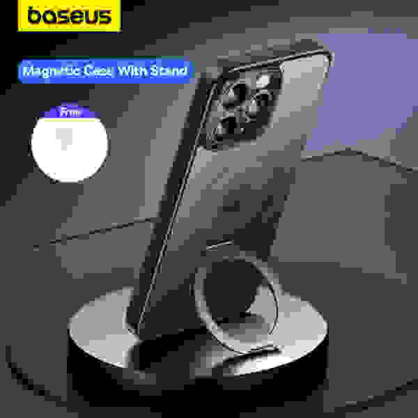 Baseus Magnetic Stand Case for iPhone 14 15 13 Pro Max Plus 180° Adjustable Kickstand Ring for MagSafe
