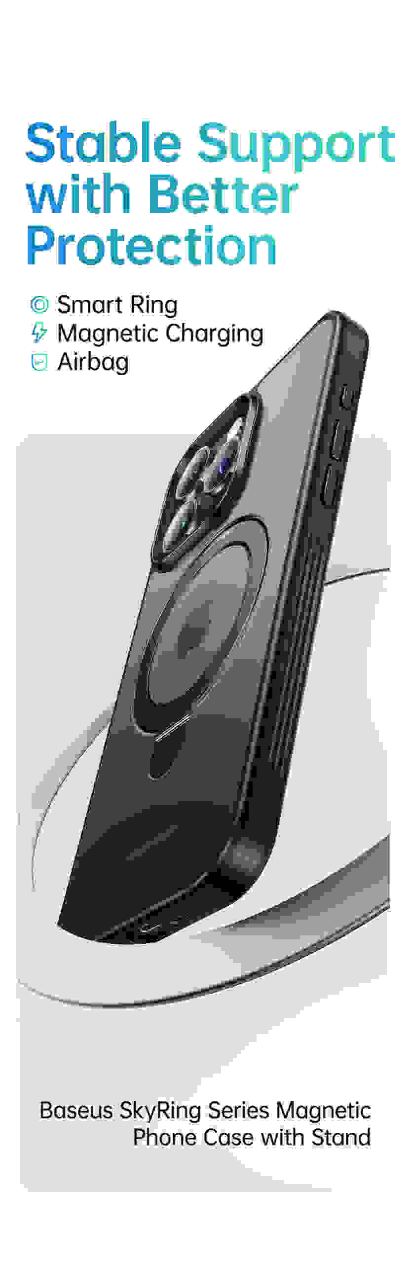 Baseus Magnetic Stand Case for iPhone 14 15 13 Pro Max Plus 180° Adjustable Kickstand Ring for MagSafe Wireless Charging Case