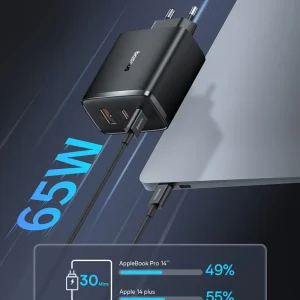 Baseus Cube Pro GaN5 65W Fast Charger 3-Port EU Plug 2C+U Compact PD