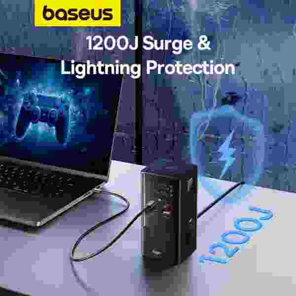Baseus PowerCombo Tower Power Strip 2AC+2U+2C 100W 1.5m EU Fast USB Charger 6 in 1  Power Strip - Image 5
