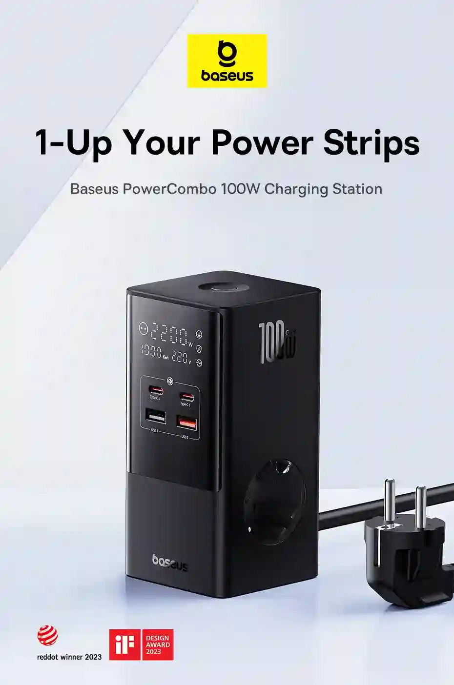Baseus 100W Fast USB Charger 6 in 1 Power Strip Desktop Charging Station With 1200J Surge Protector For MacBook iPhone Samsung