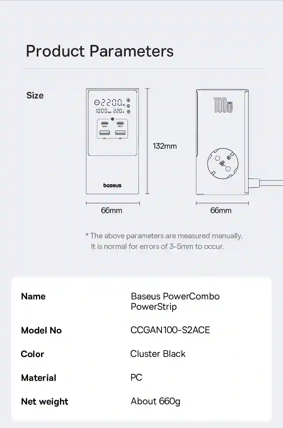 Baseus 100W Fast USB Charger 6 in 1 Power Strip Desktop Charging Station With 1200J Surge Protector For MacBook iPhone Samsung