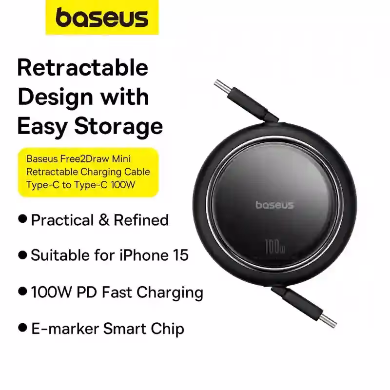 Baseus Free2Draw Mini Retractable Charging Cable Type-C to Type-C 100W PD Fast Charging Baseus Free2Draw Mini Retractable Charging Cable Type-C to Type-C 100W PD Fast Charging - Image 2
