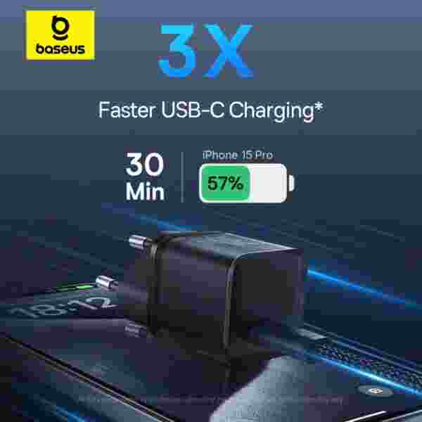 Baseus 30W GaN Charger for iPhone 15, iPhone 15 Plus, iPhone 15 Pro, iPhone 15 Pro Max & etc - Image 3