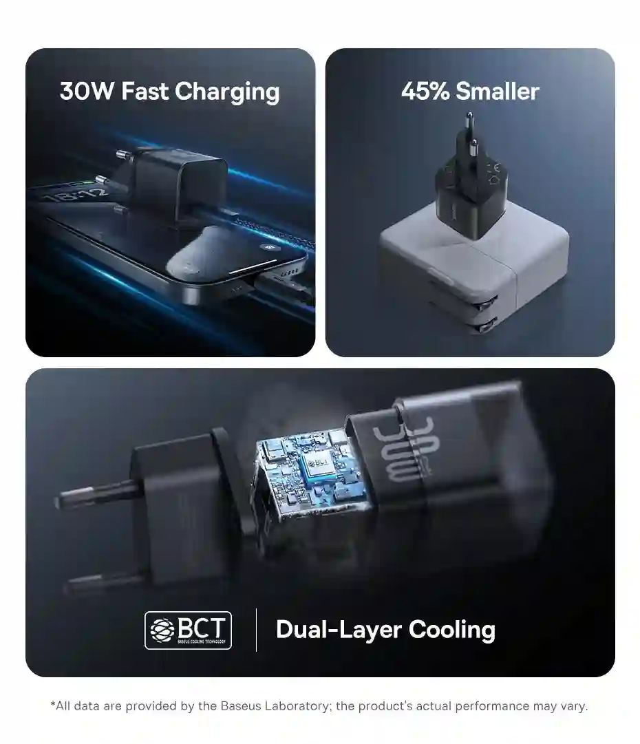 Baseus 30W GaN Charger Phone charger For iPhone 15 14 13 12 USB C Charger Support PD QC PPS Fast Charging For Laptop Smartphone