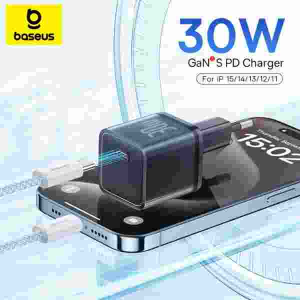 Baseus 30W GaN Charger for iPhone 15, iPhone 15 Plus, iPhone 15 Pro, iPhone 15 Pro Max & etc