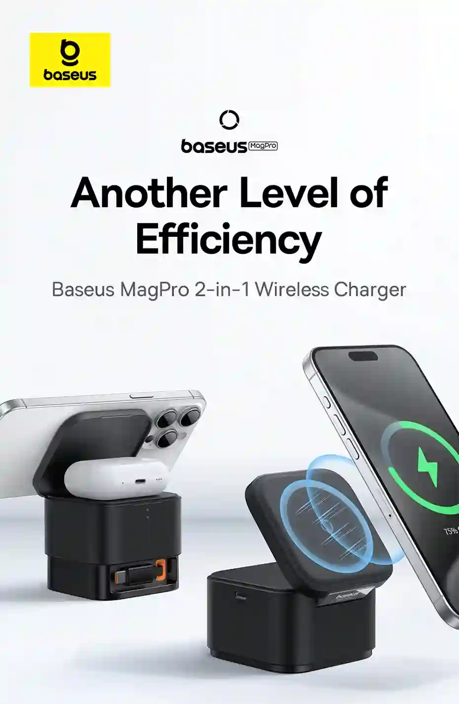 Baseus 25W 2 in 1 Magnetic Wireless Charger Stand 15W Fast Charging Dock Station With Retractable Cable For iPhone15 14 Airpod