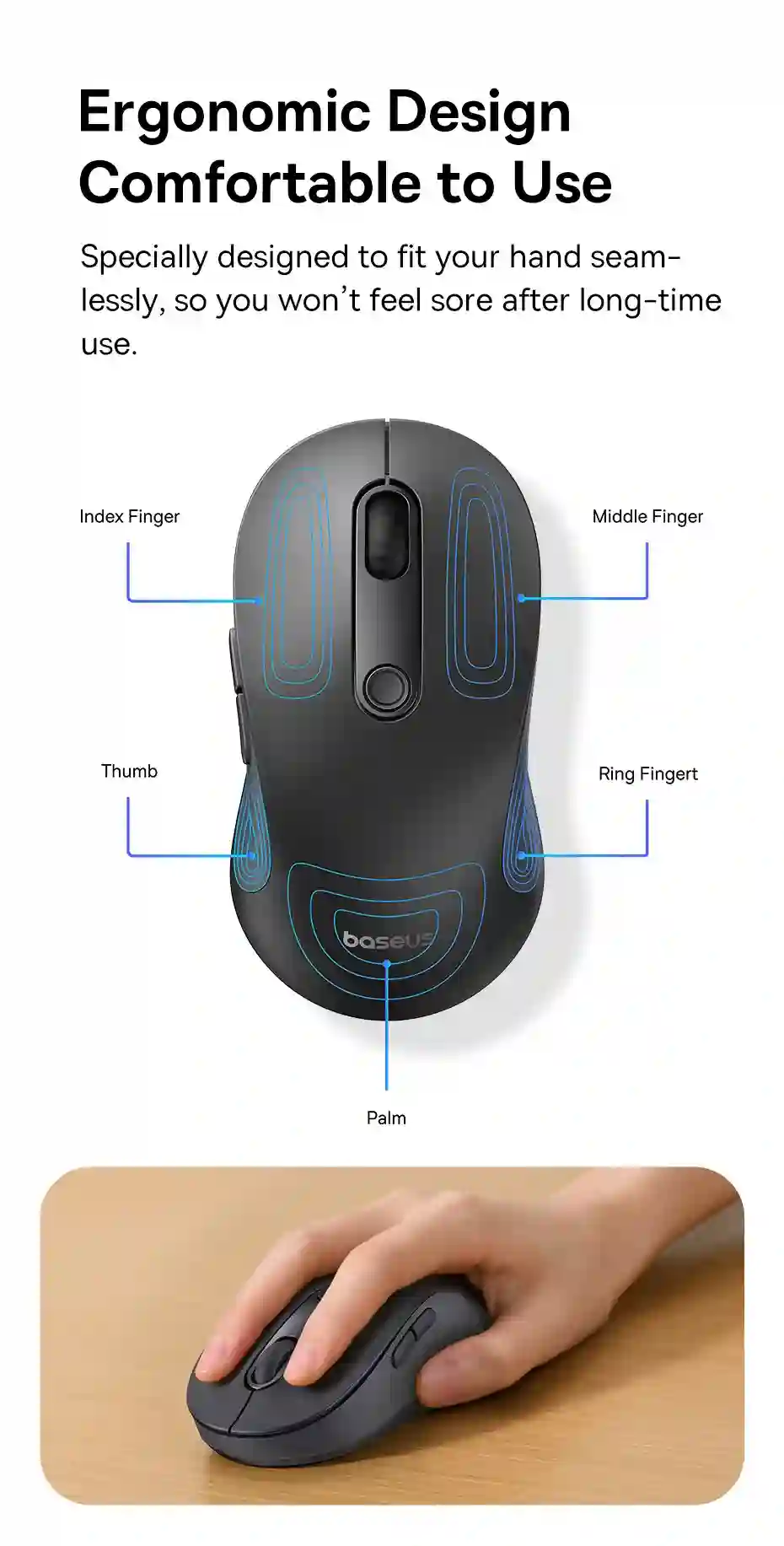 Baseus Wireless Mouse Gen 2 F02 Bluetooth 2.4G 4000 DPI Gaming Mouse with Customizable Buttons for PC MacBook Tablet Laptop