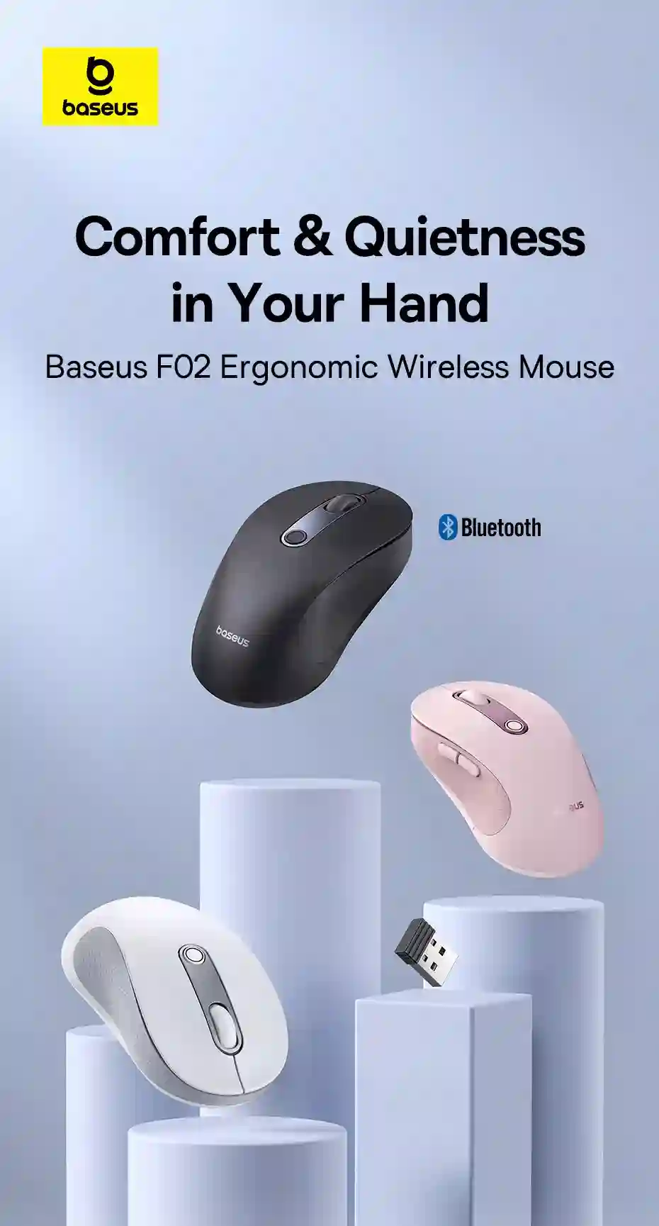 Baseus Wireless Mouse Gen 2 F02 Bluetooth 2.4G 4000 DPI Gaming Mouse with Customizable Buttons for PC MacBook Tablet Laptop