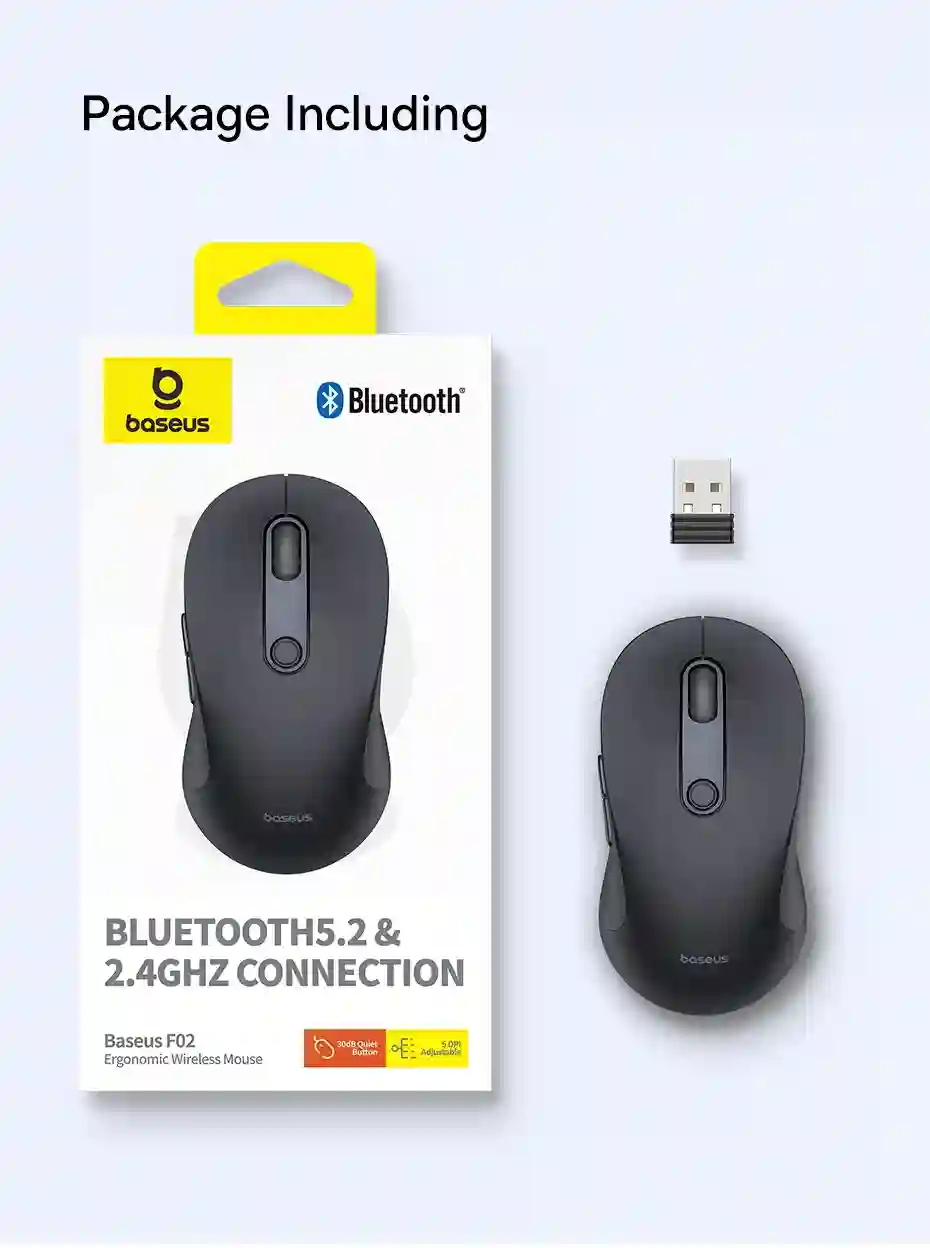 Baseus Wireless Mouse Gen 2 F02 Bluetooth 2.4G 4000 DPI Gaming Mouse with Customizable Buttons for PC MacBook Tablet Laptop