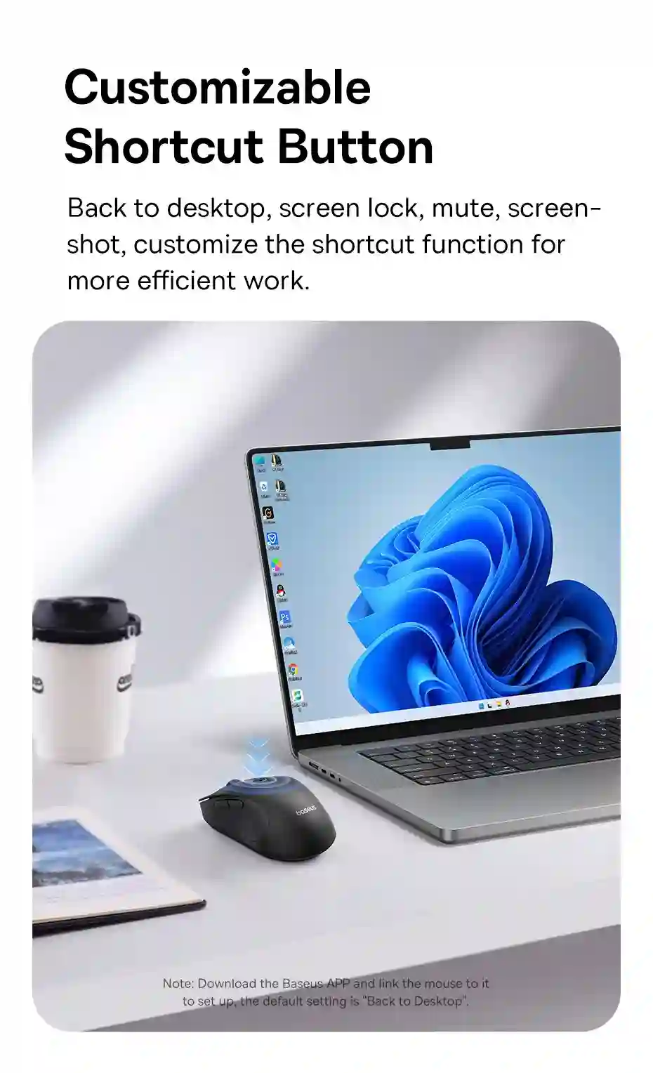 Baseus Wireless Mouse Gen 2 F02 Bluetooth 2.4G 4000 DPI Gaming Mouse with Customizable Buttons for PC MacBook Tablet Laptop