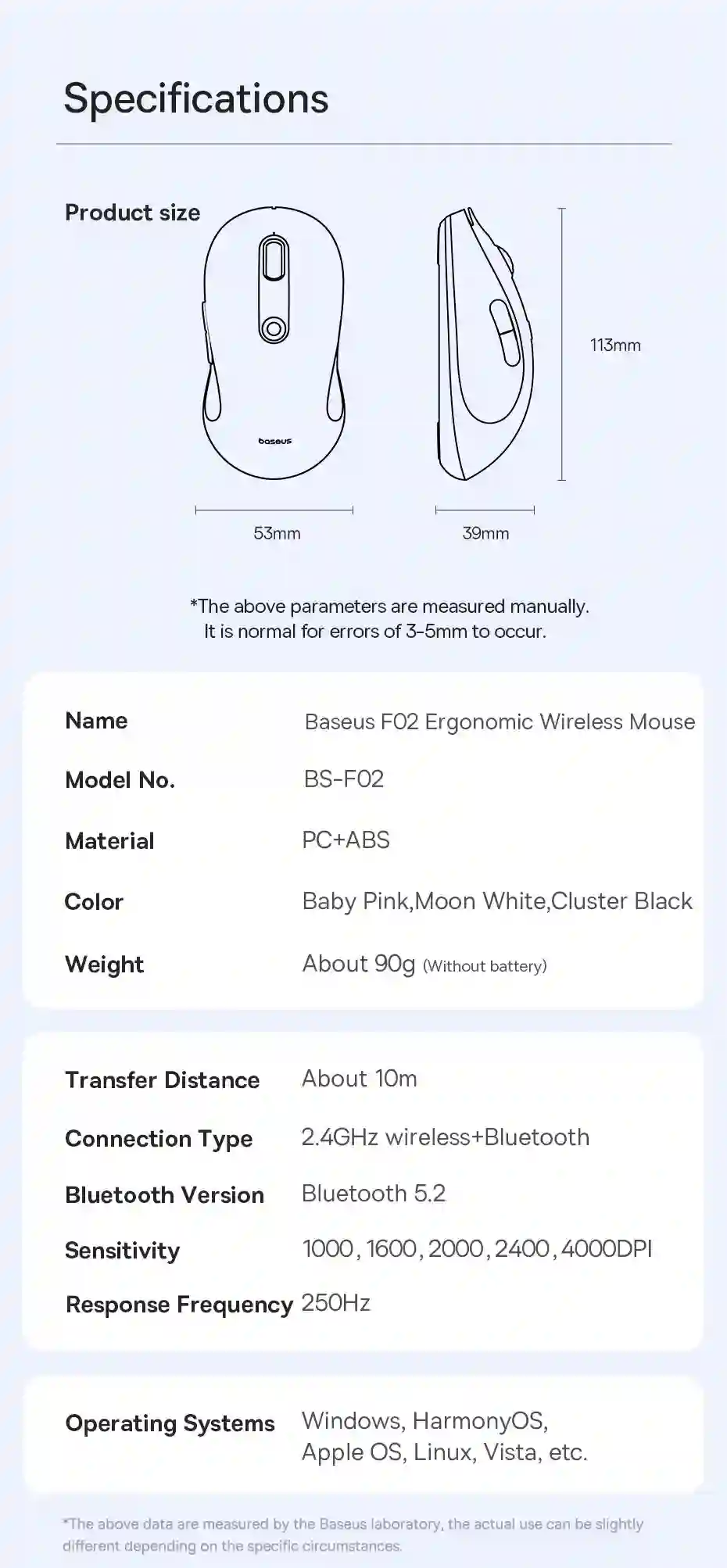 Baseus Wireless Mouse Gen 2 F02 Bluetooth 2.4G 4000 DPI Gaming Mouse with Customizable Buttons for PC MacBook Tablet Laptop