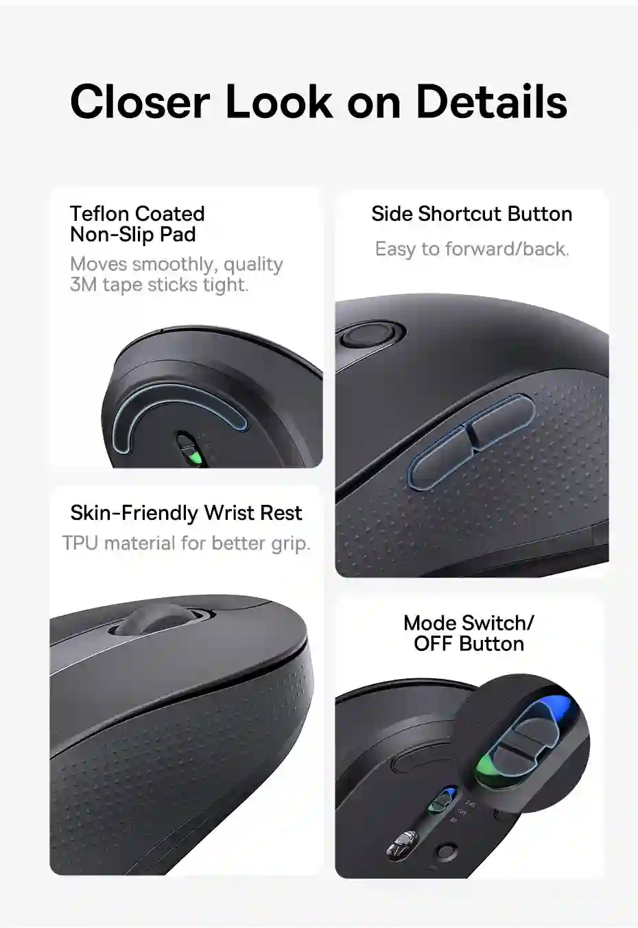 Baseus Wireless Mouse Gen 2 F02 Bluetooth 2.4G 4000 DPI Gaming Mouse with Customizable Buttons for PC MacBook Tablet Laptop
